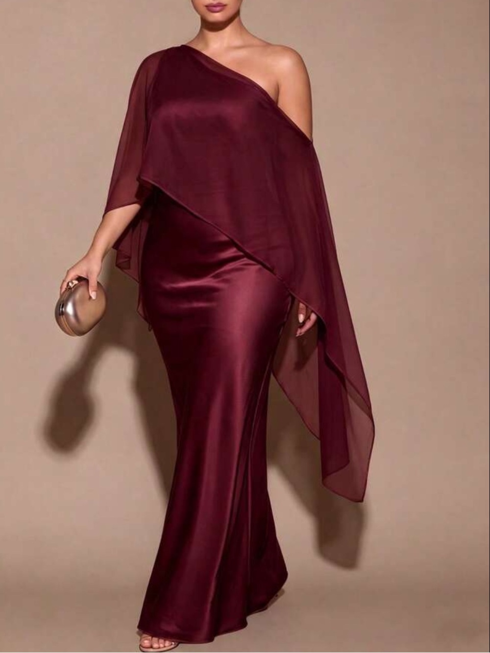 Elegant One-Shoulder Burgundy Evening Gown